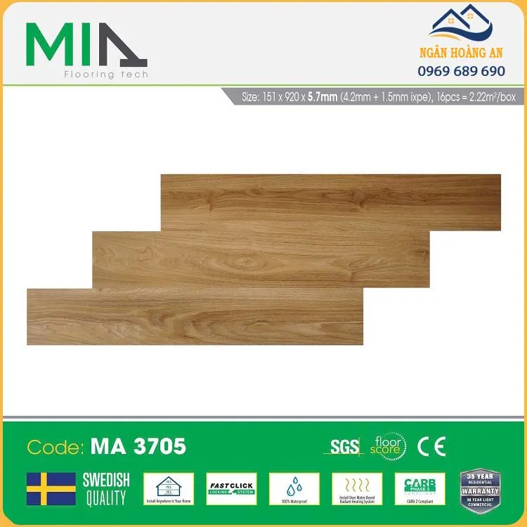 Sàn Nhựa Giả Gỗ Hèm Khoá MIA MA 3705 Đế Cao Su 5.7mm Sàn Nhựa Giả Gỗ Hèm Khoá MIA MA 3705 Đế Cao Su 5.7mm